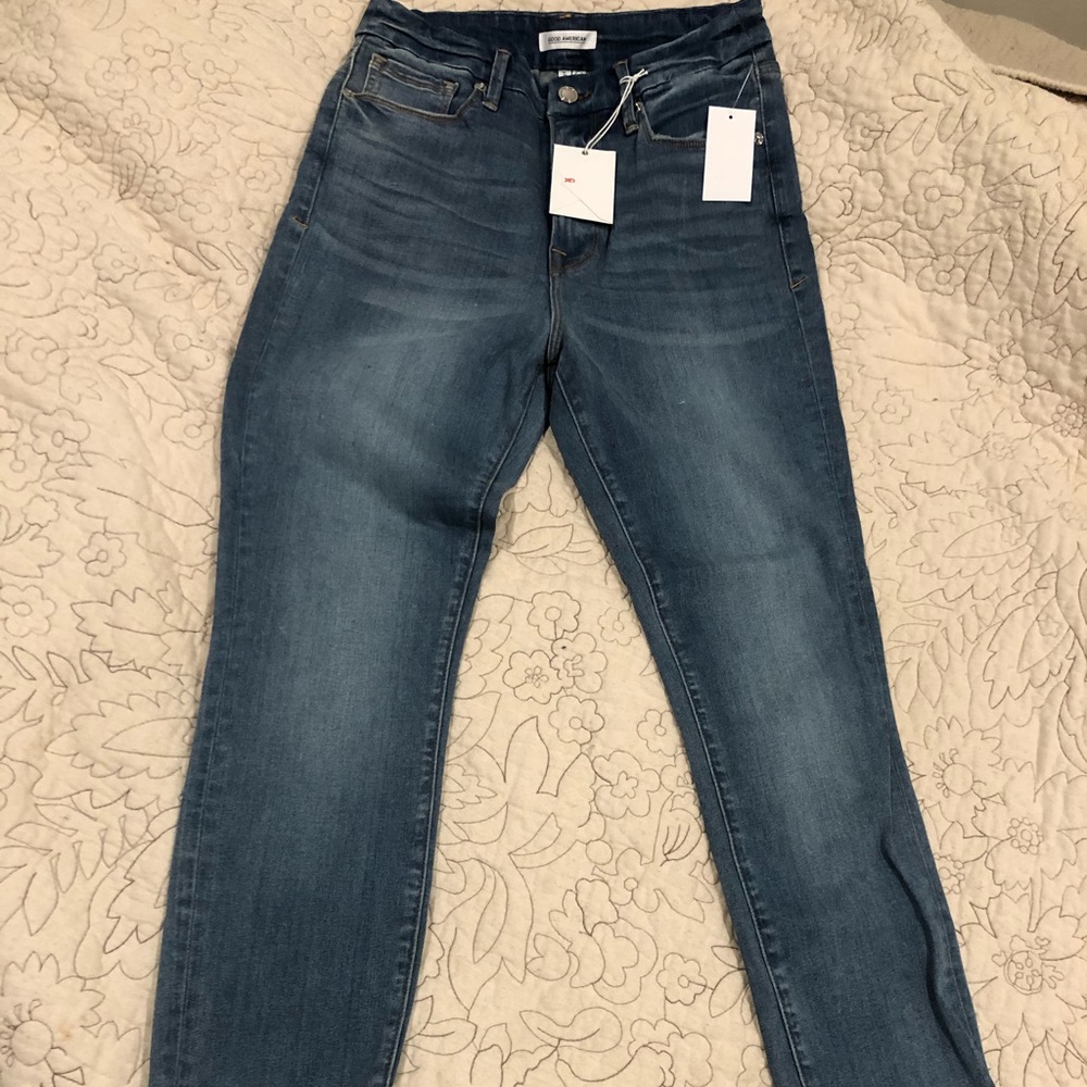 Good American Good Waist Slashed Fray Jeans